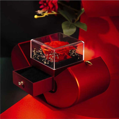 Fashion Jewelry Box Red Apple Christmas day Gift Necklace Eternal Rose For Girl Mother's Day Valentine's Day Gifts With Artificial Flower Rose Flower Jewelry Box