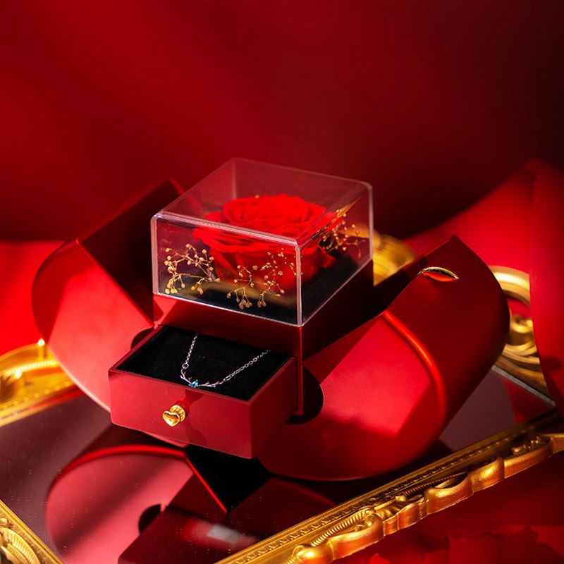 Fashion Jewelry Box Red Apple Christmas day Gift Necklace Eternal Rose For Girl Mother's Day Valentine's Day Gifts With Artificial Flower Rose Flower Jewelry Box