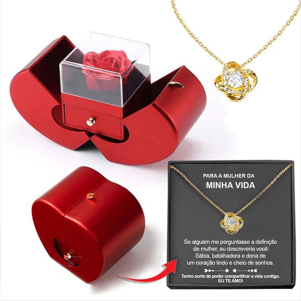 Fashion Jewelry Box Red Apple Christmas day Gift Necklace Eternal Rose For Girl Mother's Day Valentine's Day Gifts With Artificial Flower Rose Flower Jewelry Box