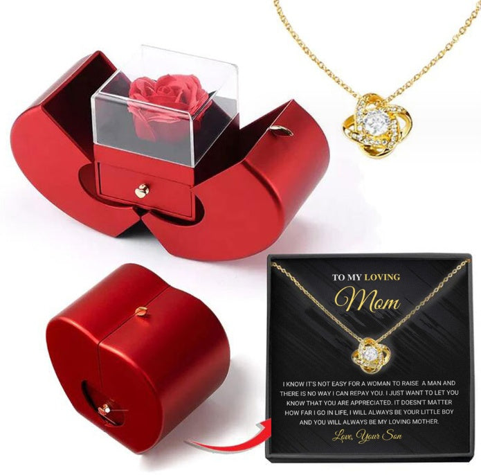 Fashion Jewelry Box Red Apple Christmas day Gift Necklace Eternal Rose For Girl Mother's Day Valentine's Day Gifts With Artificial Flower Rose Flower Jewelry Box