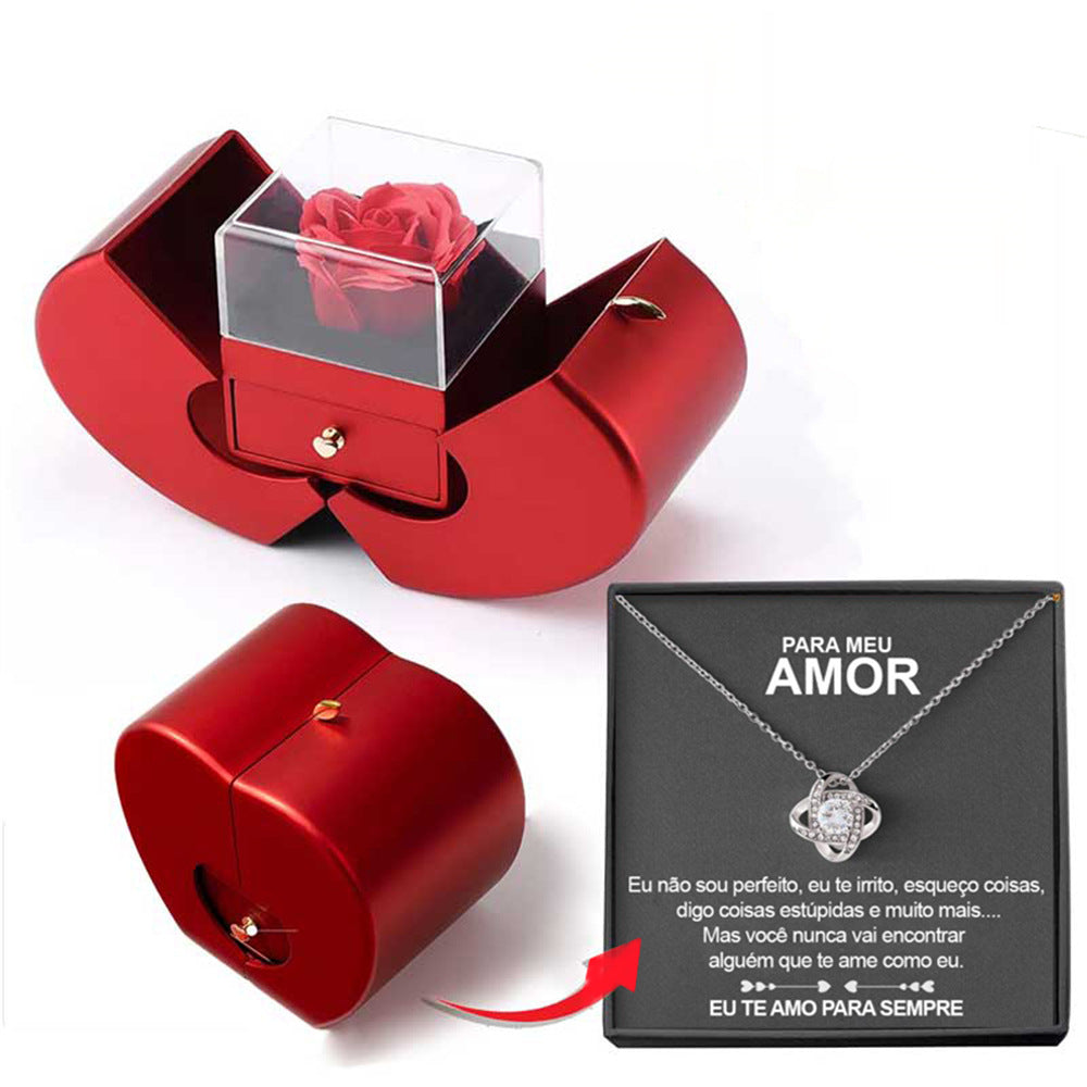Fashion Jewelry Box Red Apple Christmas day Gift Necklace Eternal Rose For Girl Mother's Day Valentine's Day Gifts With Artificial Flower Rose Flower Jewelry Box
