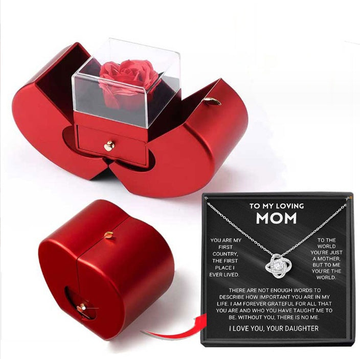 Fashion Jewelry Box Red Apple Christmas day Gift Necklace Eternal Rose For Girl Mother's Day Valentine's Day Gifts With Artificial Flower Rose Flower Jewelry Box