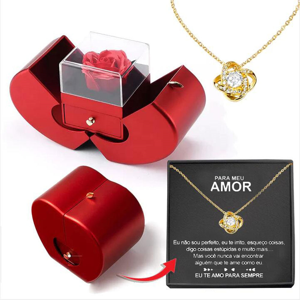 Fashion Jewelry Box Red Apple Christmas day Gift Necklace Eternal Rose For Girl Mother's Day Valentine's Day Gifts With Artificial Flower Rose Flower Jewelry Box