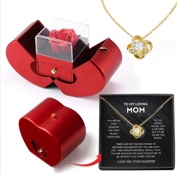 Fashion Jewelry Box Red Apple Christmas day Gift Necklace Eternal Rose For Girl Mother's Day Valentine's Day Gifts With Artificial Flower Rose Flower Jewelry Box