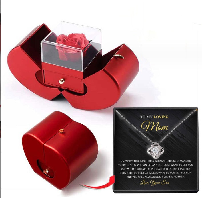 Fashion Jewelry Box Red Apple Christmas day Gift Necklace Eternal Rose For Girl Mother's Day Valentine's Day Gifts With Artificial Flower Rose Flower Jewelry Box