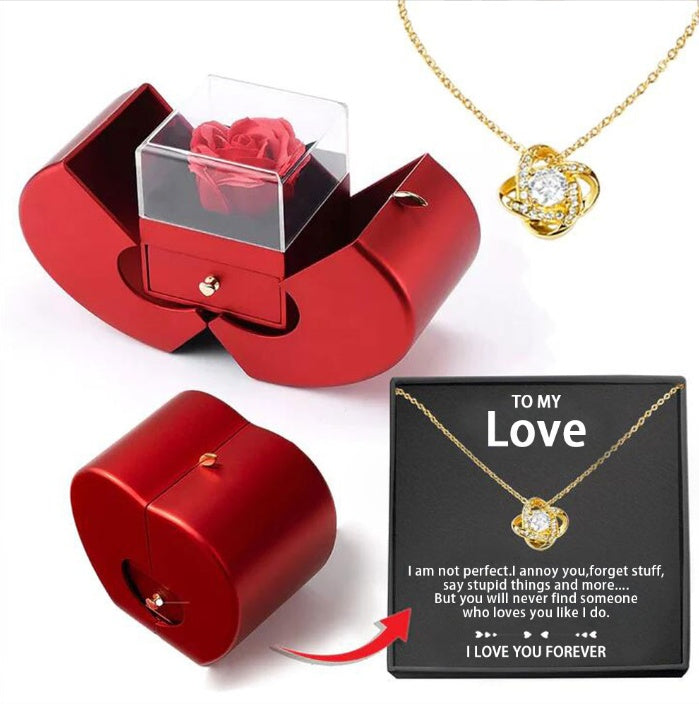 Fashion Jewelry Box Red Apple Christmas day Gift Necklace Eternal Rose For Girl Mother's Day Valentine's Day Gifts With Artificial Flower Rose Flower Jewelry Box
