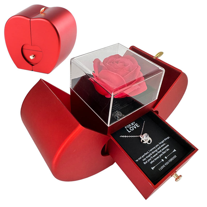 Fashion Jewelry Box Red Apple Christmas day Gift Necklace Eternal Rose For Girl Mother's Day Valentine's Day Gifts With Artificial Flower Rose Flower Jewelry Box