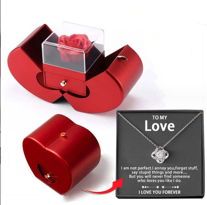 Fashion Jewelry Box Red Apple Christmas day Gift Necklace Eternal Rose For Girl Mother's Day Valentine's Day Gifts With Artificial Flower Rose Flower Jewelry Box
